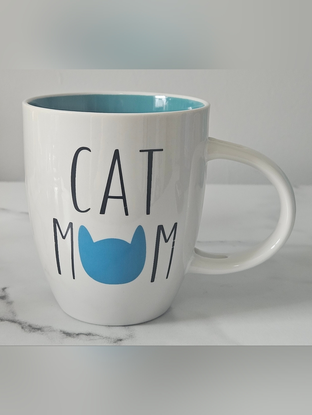"CAT MOM" White & Teal 12oz Coffee Mug